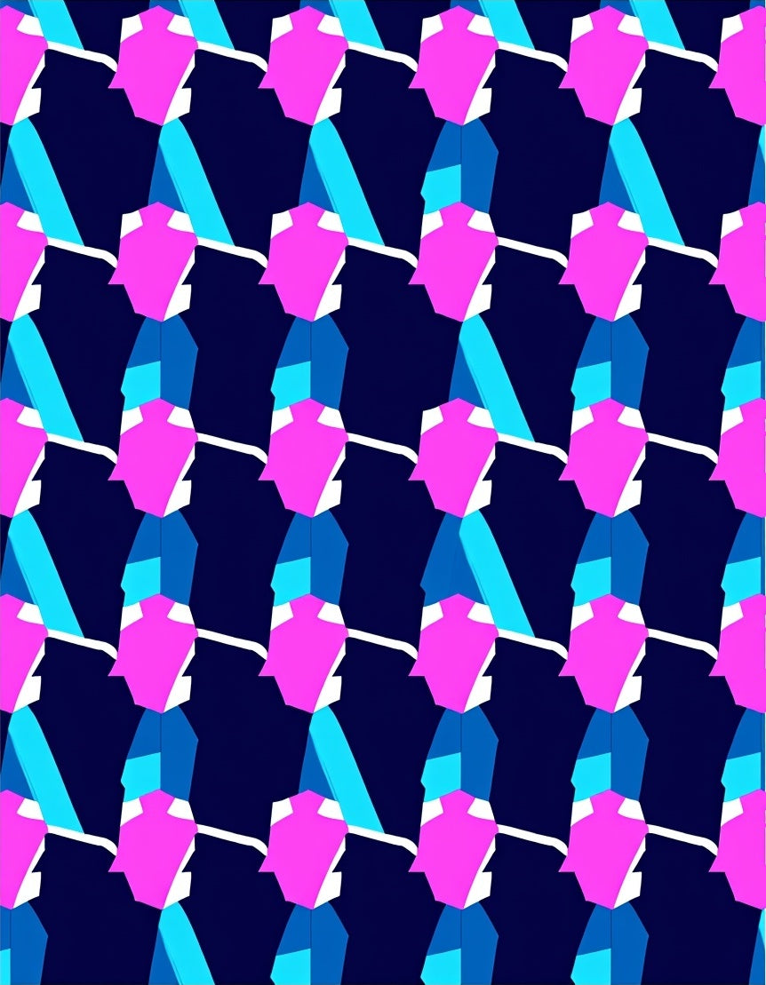 Vibrant Pink Blue Geometric Stacked Pattern Rug