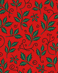 Vibrant Red Green Leaf Swirl Pattern Rug