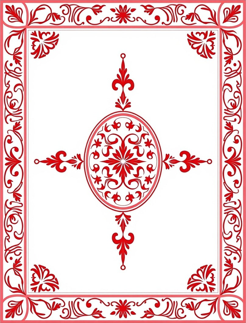 Traditional Red Floral Medallion Frame Rug