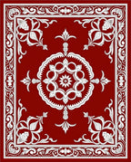 Regal Red and White Floral Frame Rug
