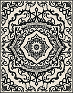 Elaborate Black Floral Scrollwork Design Rug