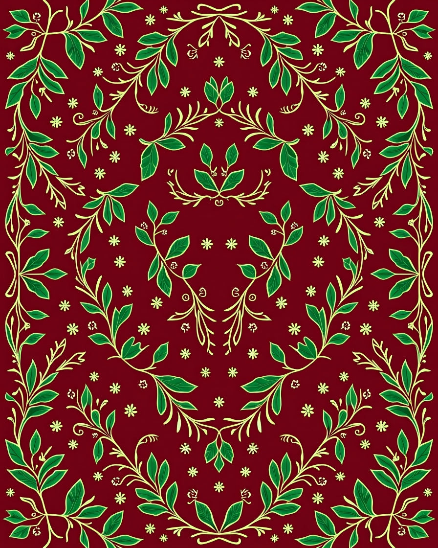 Elegant Green Leaf Vine Pattern Rug