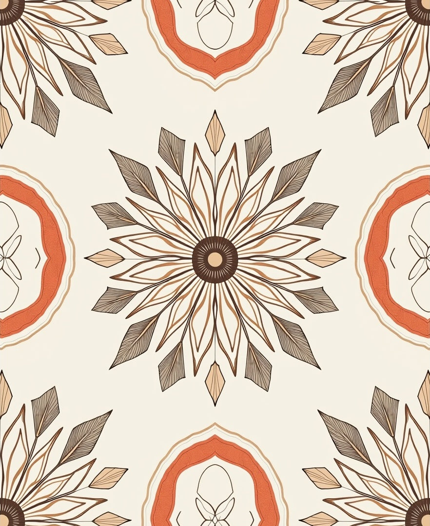 Orange Brown Boho Floral Medallion Rug