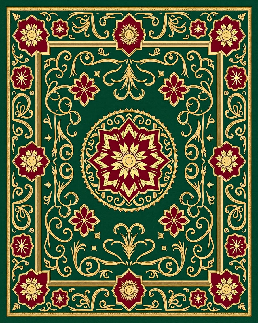 Ornate Floral Patterned Golden Rug