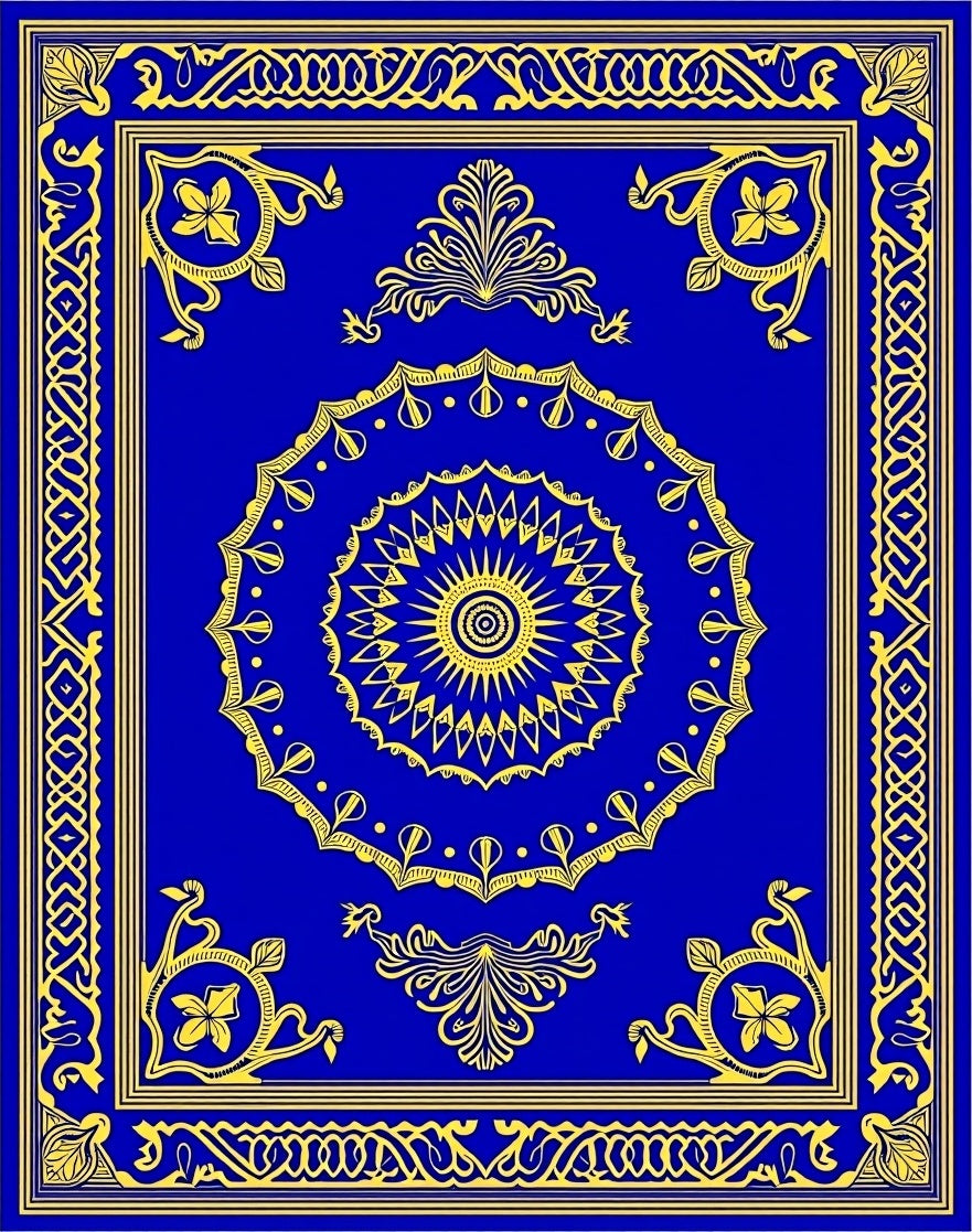 Royal Blue Yellow Medallion Pattern Rug