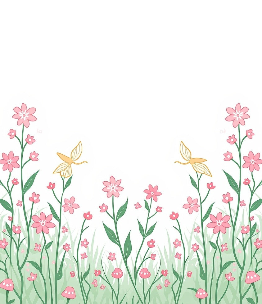 Whimsical Floral Meadow With Butterflies Rug
