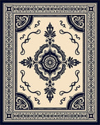 Classic Dark Blue Medallion Pattern Rug