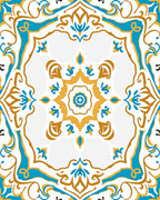 Bright Teal Gold Medallion Pattern Rug