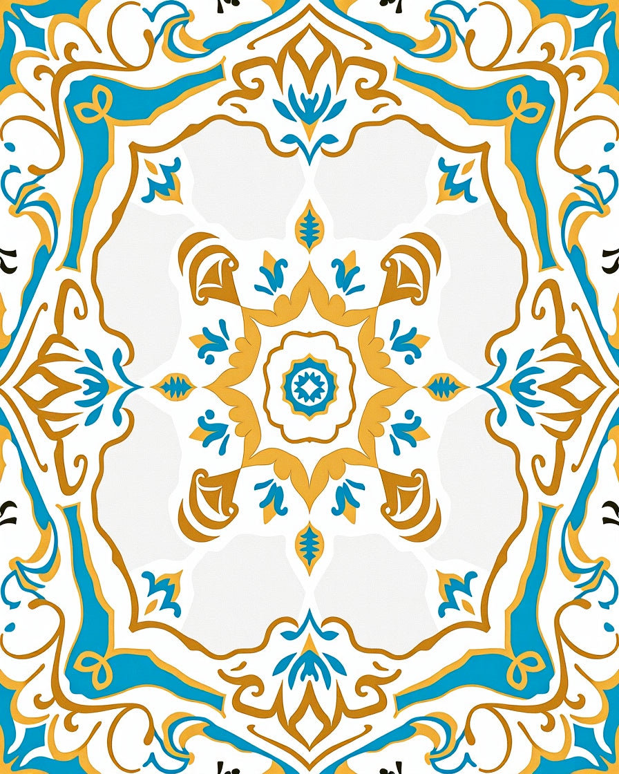 Bright Teal Gold Medallion Pattern Rug