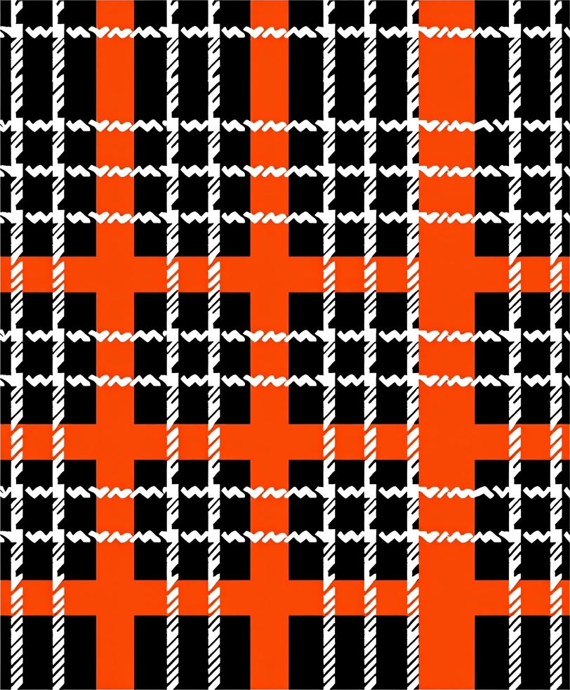 Bold Orange Black White Plaid Rug
