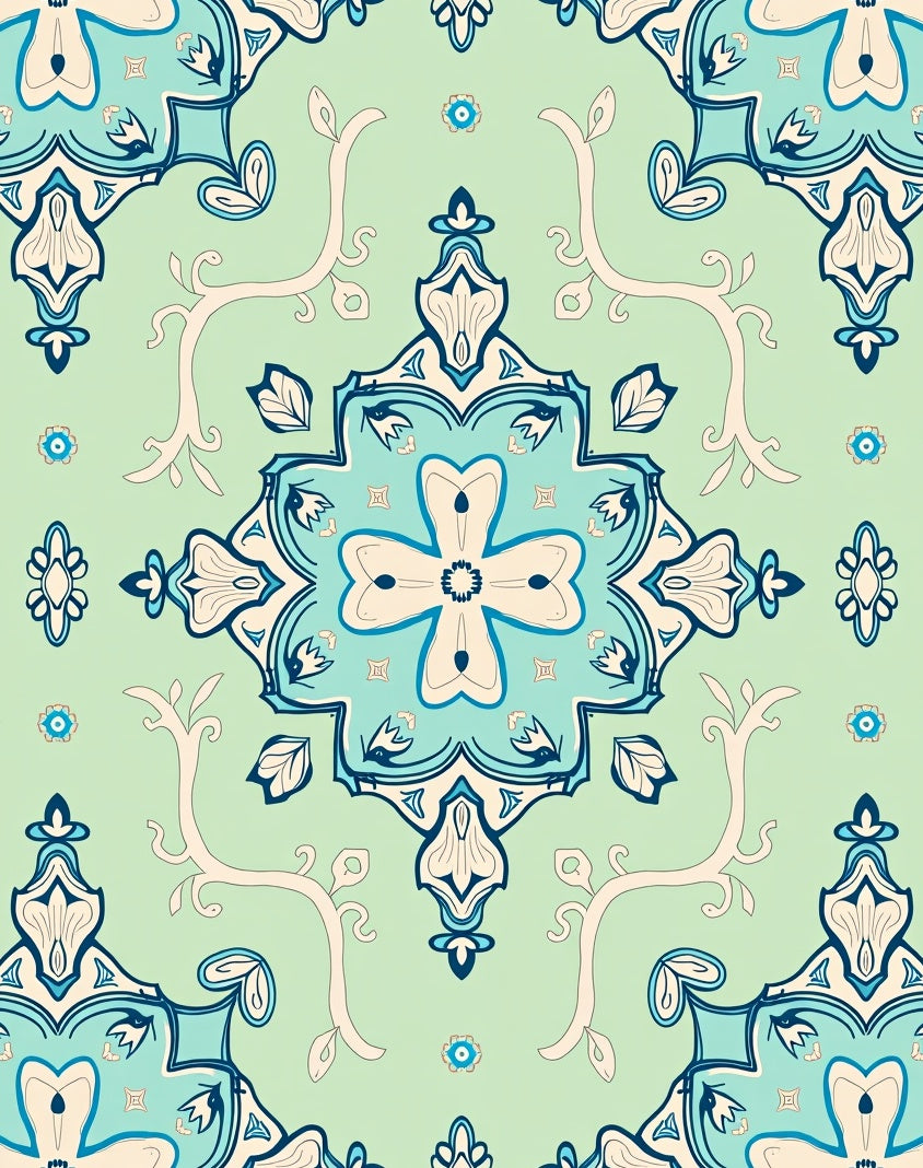 Light Blue Medallion Floral Pattern Rug