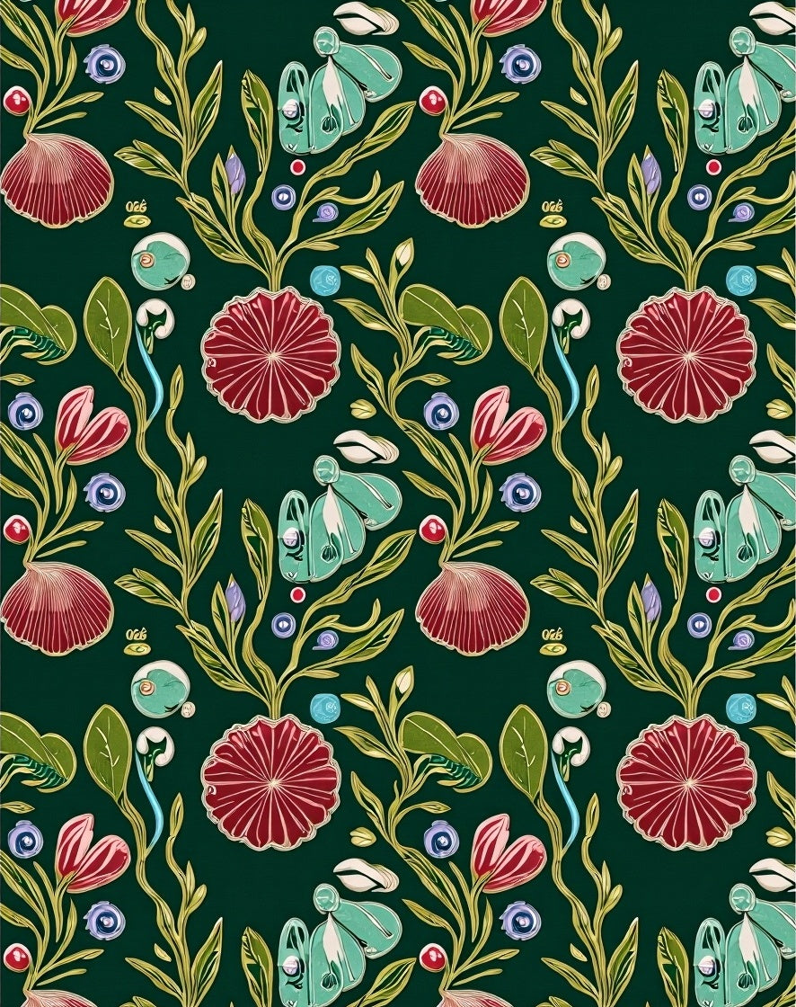 Art Nouveau Floral And Shell Pattern Rug