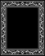 Black White Scrollwork Floral Border Rug