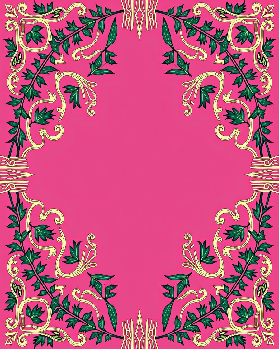 Vibrant Pink Green Floral Vine Border Rug