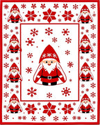 Red White Santa Claus Snowflakes Border Rug