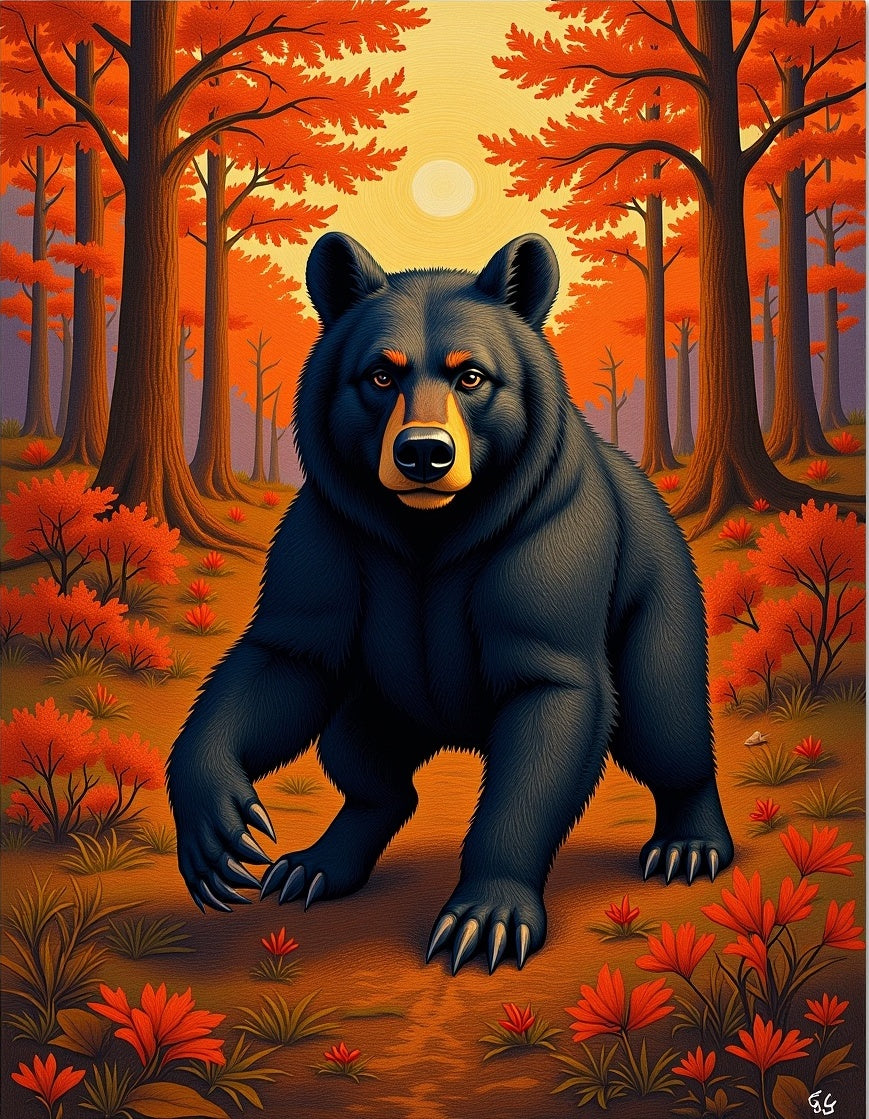 Rustic Forest Bear Autumn Landscape Design Rug