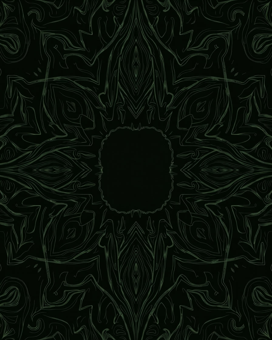 Dark Green Abstract Floral Motif Rug