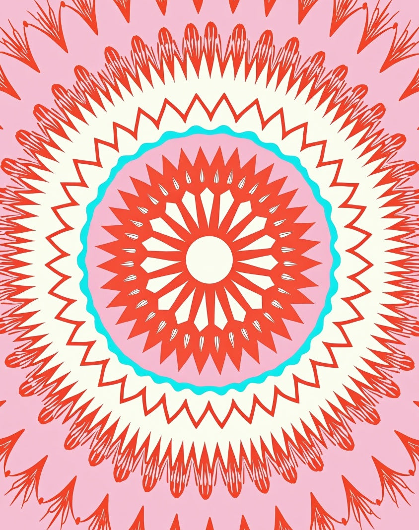 Radiant Pink Orange Starburst Mandala Rug