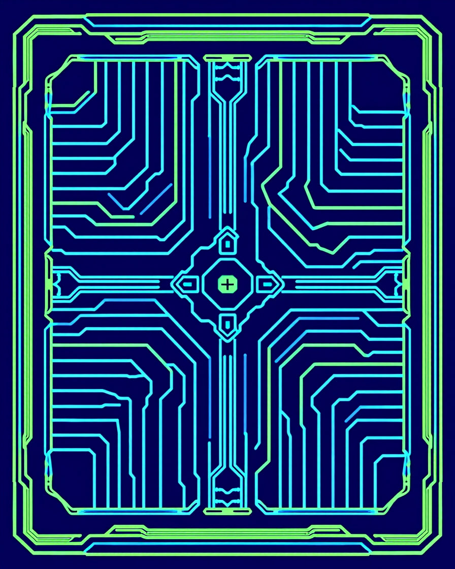 Circuit Board Geometric Blue Green Rug