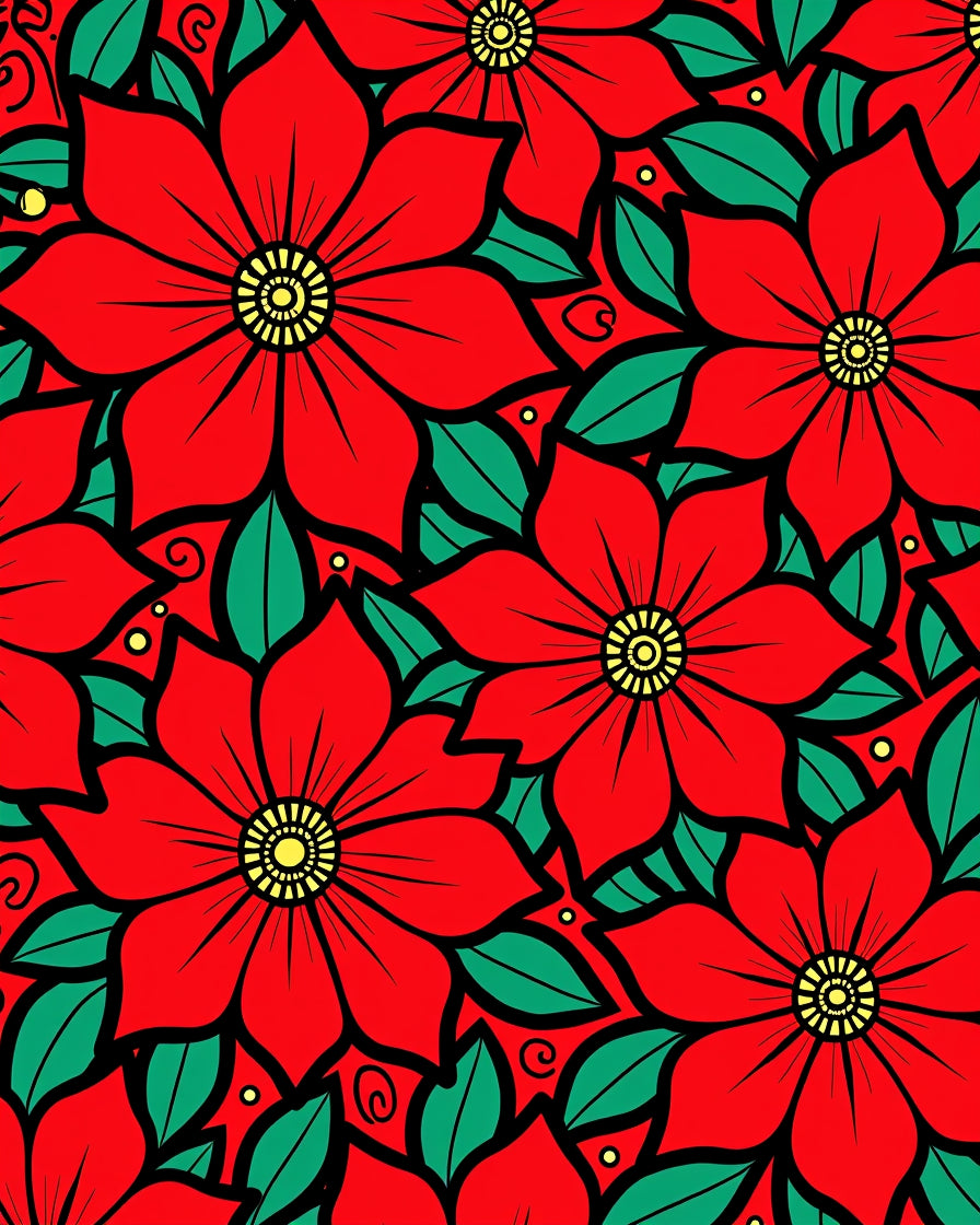 Bold Red Floral Pattern Rug
