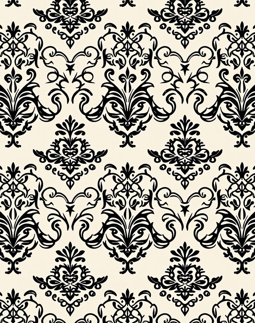 Classic Black Floral Damask Pattern Rug