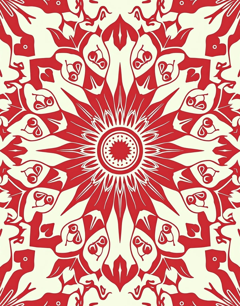 Bold Red Abstract Floral Mandala Design Rug