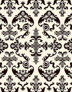 Ornate Black Damask Floral Ivory Rug