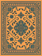 Orange Teal Floral Medallion Pattern Rug