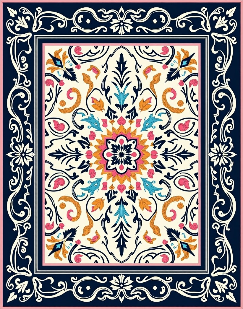 Vibrant Floral Mandala Patterned Rug