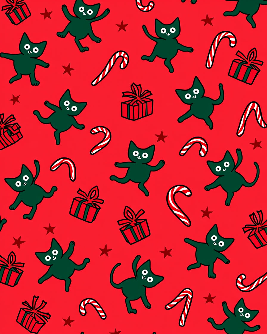 Whimsical Green Cats Candy Cane Pattern Rug