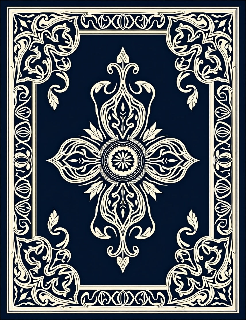 Intricate Floral Medallion Ivory Design Rug
