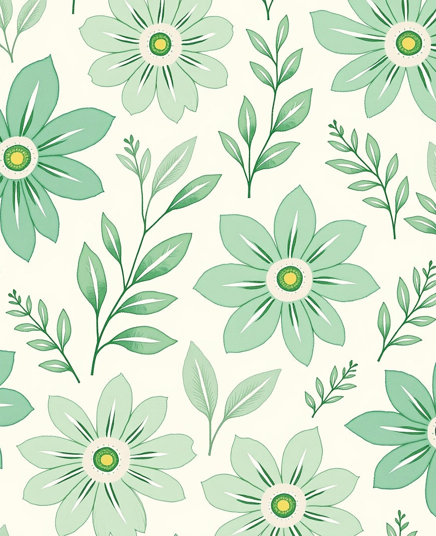 Green Floral Branches Pattern Rug