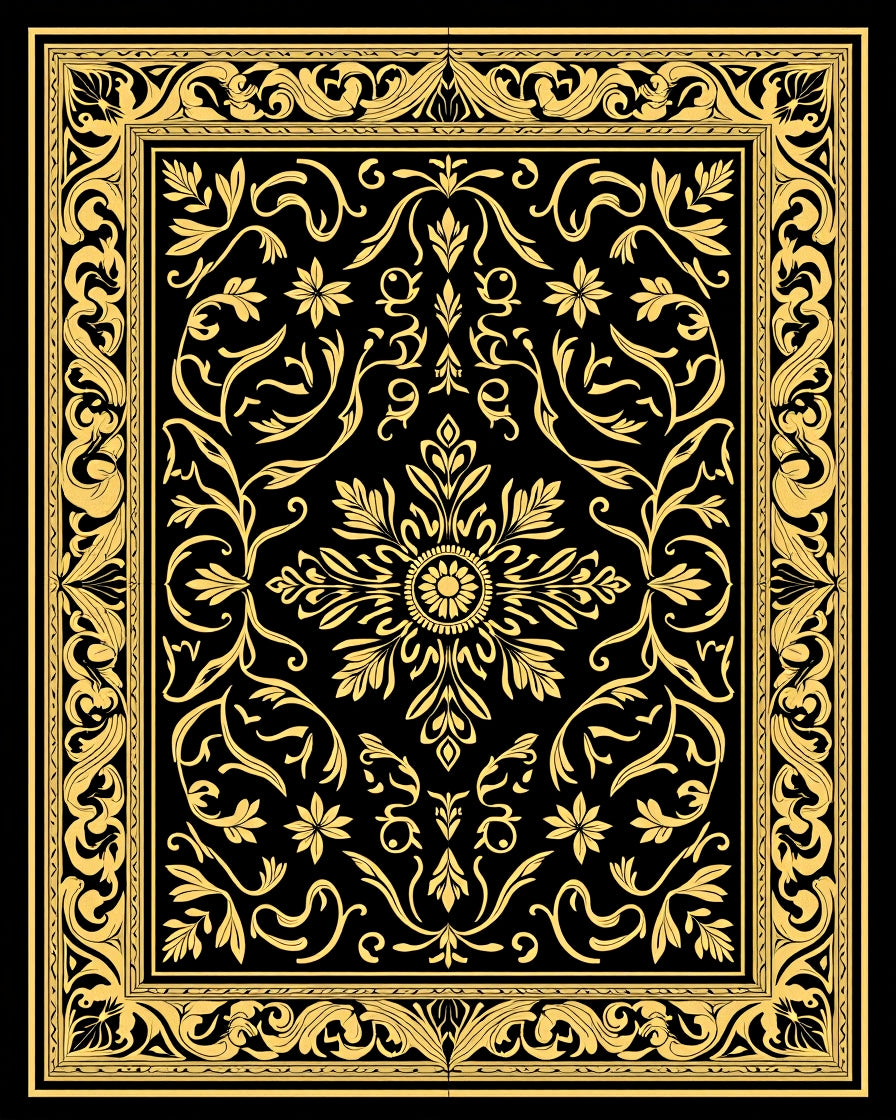 Ornate Floral Black Gold Rug