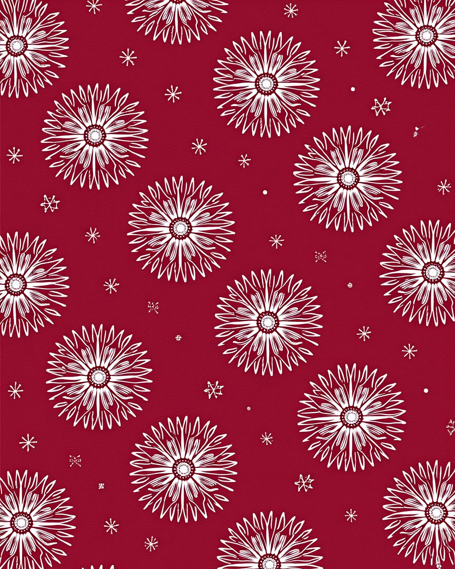 Floral Starburst Patterned Red Rug