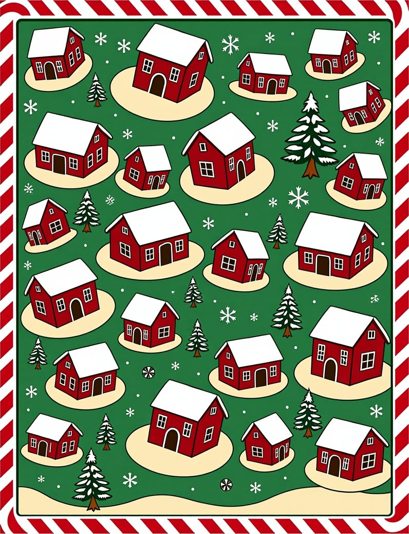 Red Barn Snow Village Trees Rug