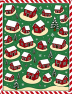 Red Barn Snow Village Trees Rug