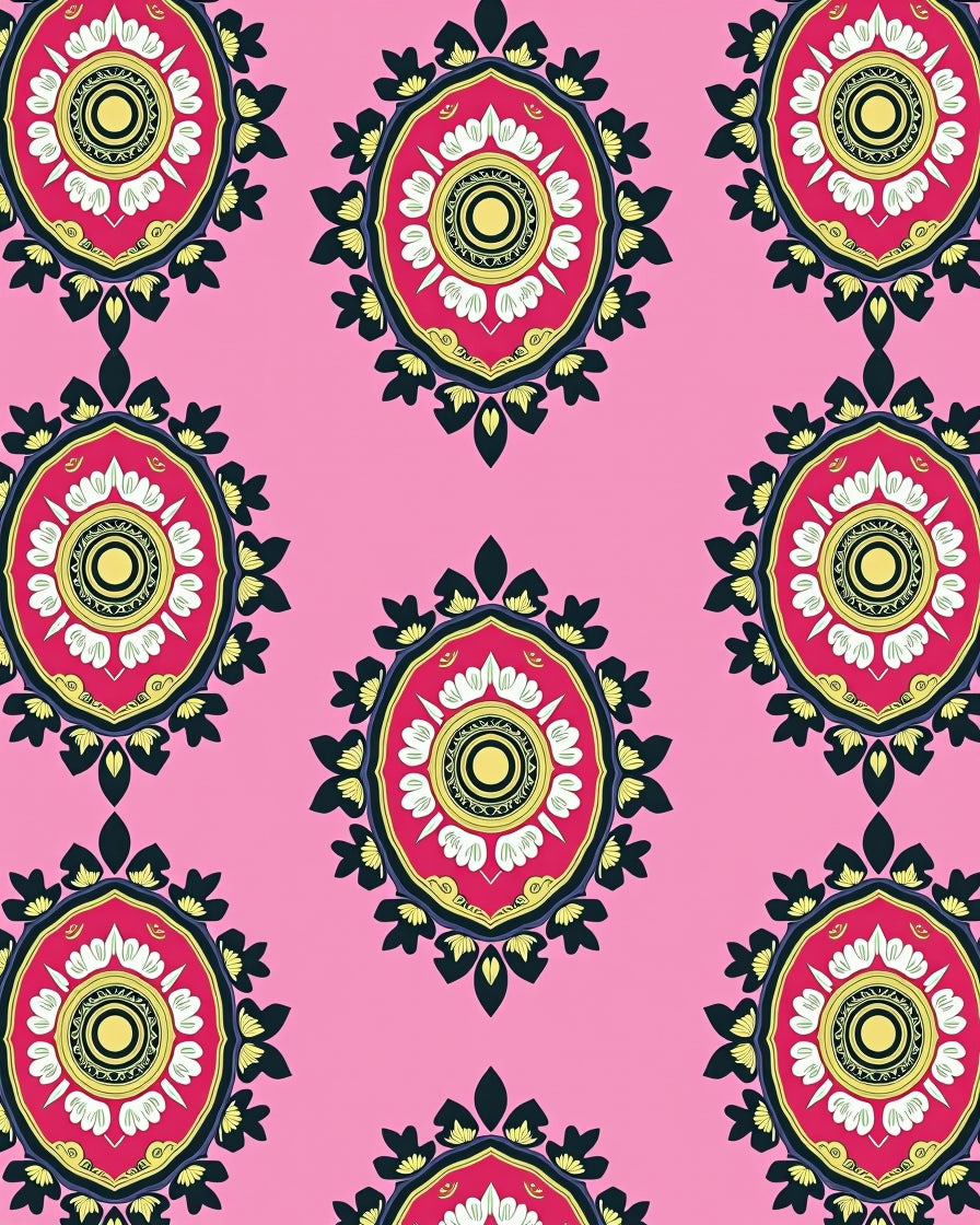 Pink Floral Medallion Pattern Rug