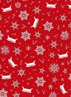 White Snowflakes Sleighs Red Background Rug