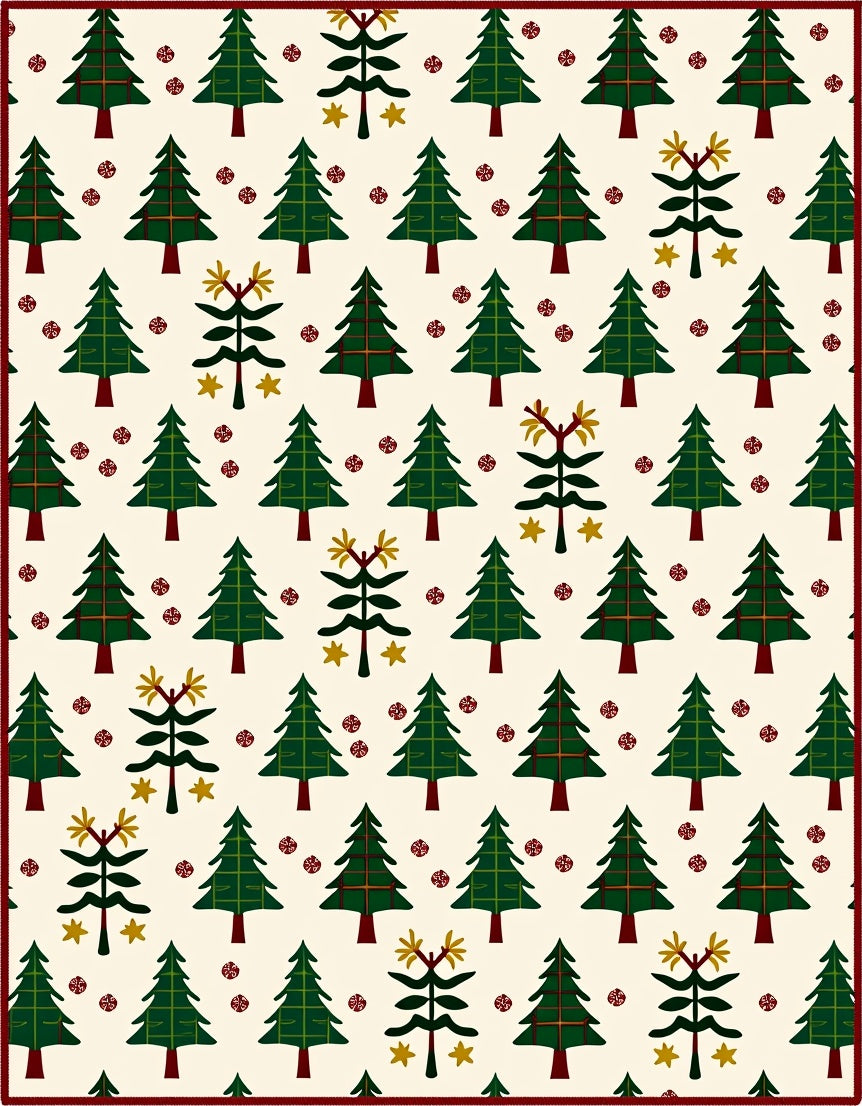 Whimsical Evergreen Tree Folk Star Rug