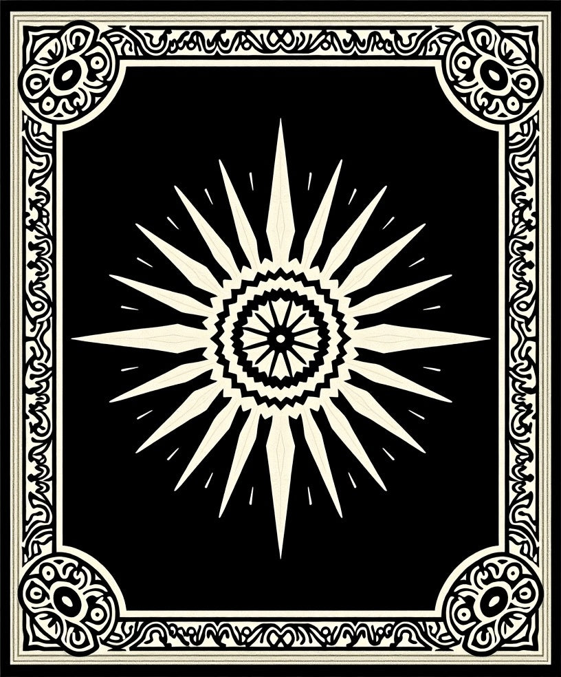 Black and Cream Sunburst Medallion Rug