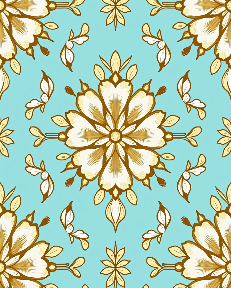 Ornate Floral Pattern with Golden Accents Rug