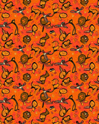Whimsical Orange Brown Figural Pattern Rug