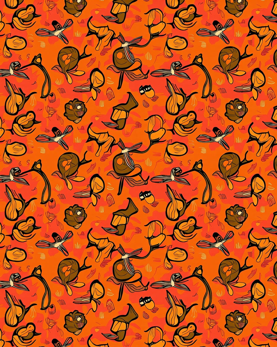 Whimsical Orange Brown Figural Pattern Rug