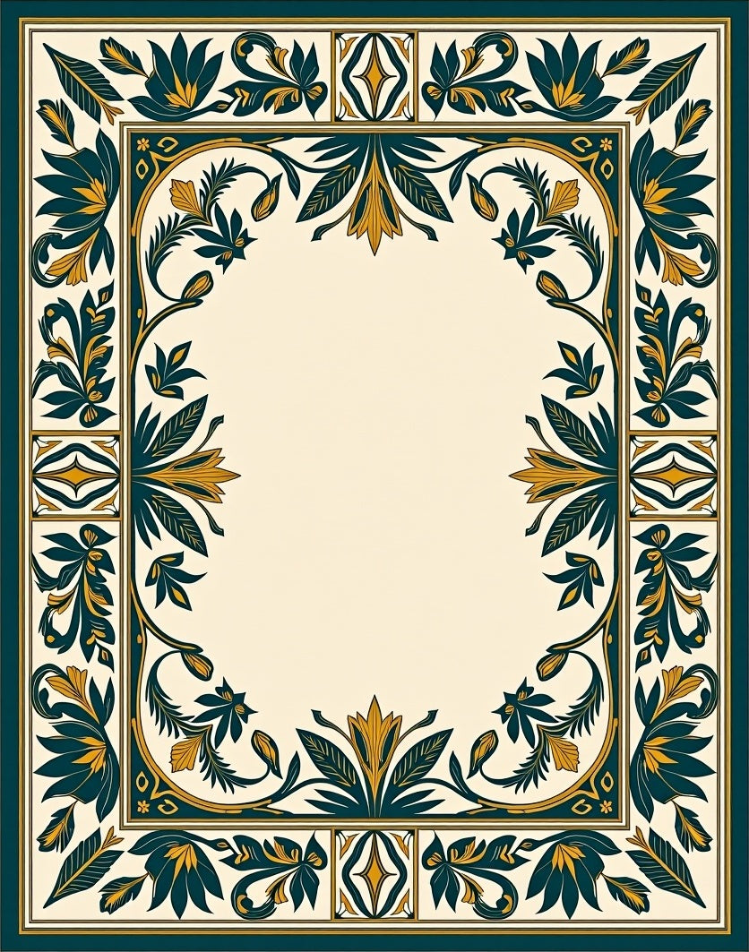 Grand Floral Leaf Border Design Rug