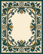 Grand Floral Leaf Border Design Rug
