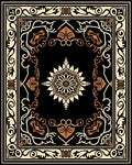 Ornate Floral Medallion Black Cream Rug