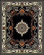 Ornate Floral Medallion Black Cream Rug
