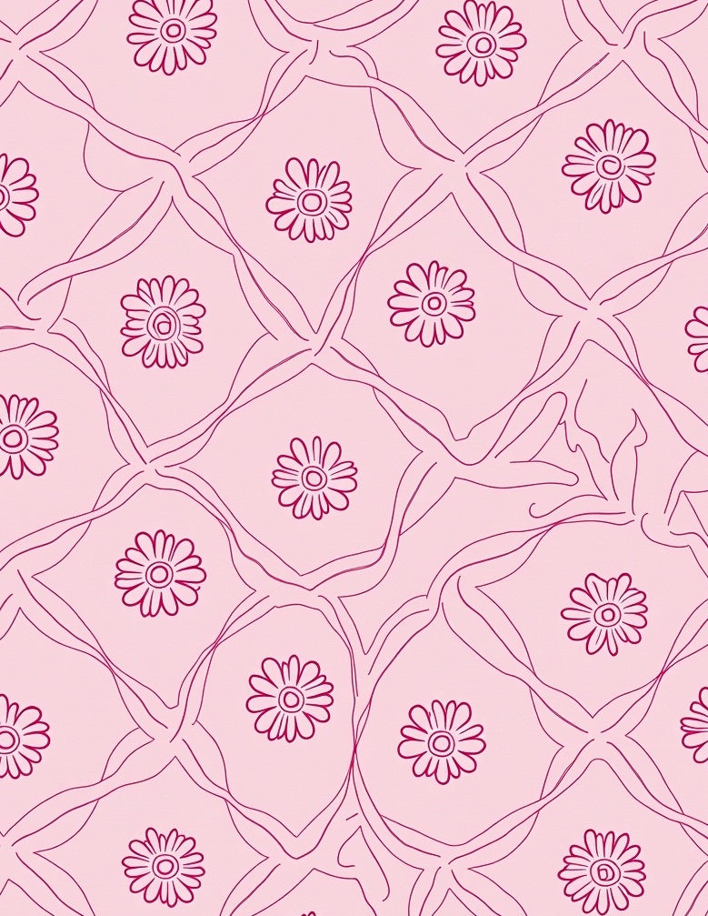 Pink Floral Lattice Pattern Rug