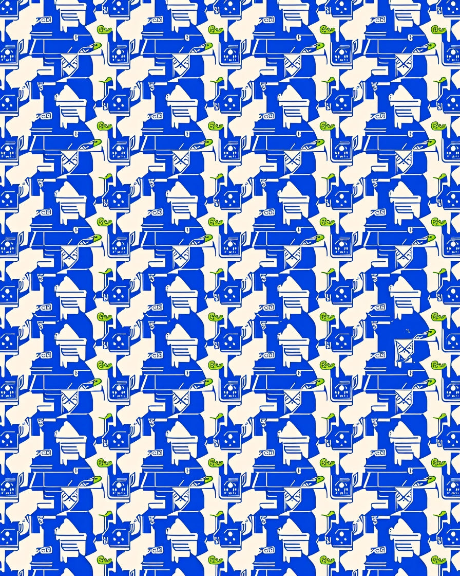 Bold Blue White Abstract Pattern Rug