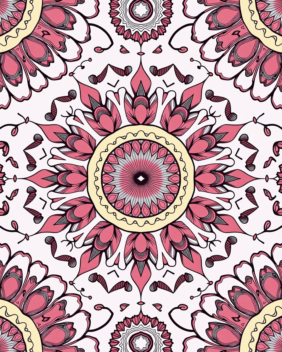 Pink Floral Mandala Pattern Rug
